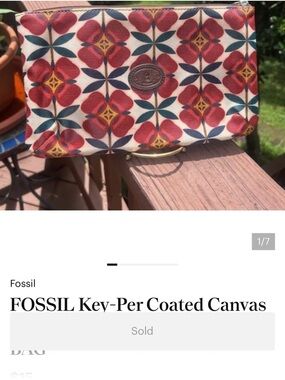 FOSSIL Key-Per Coated Canvas Flower Large Zipper CLUTCH BAG